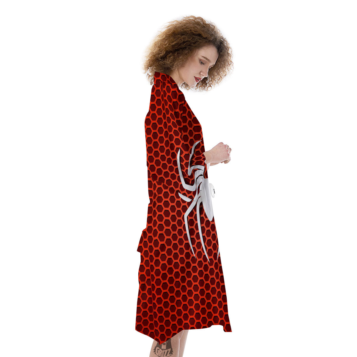 White And Red Spider Print Kimono-grizzshop