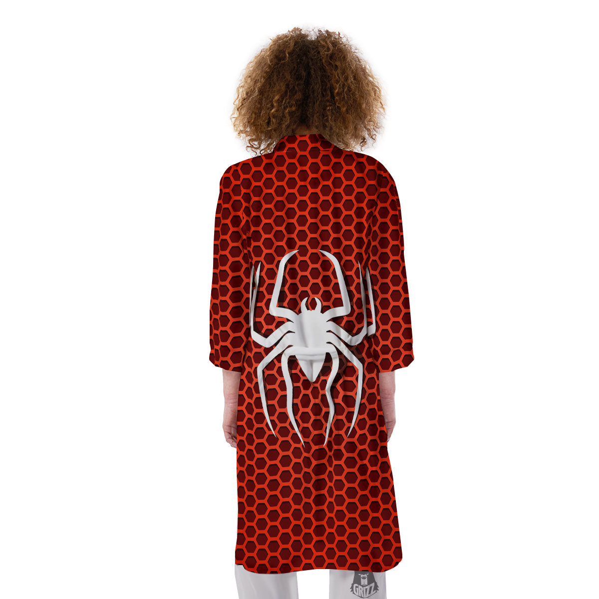 White And Red Spider Print Kimono-grizzshop