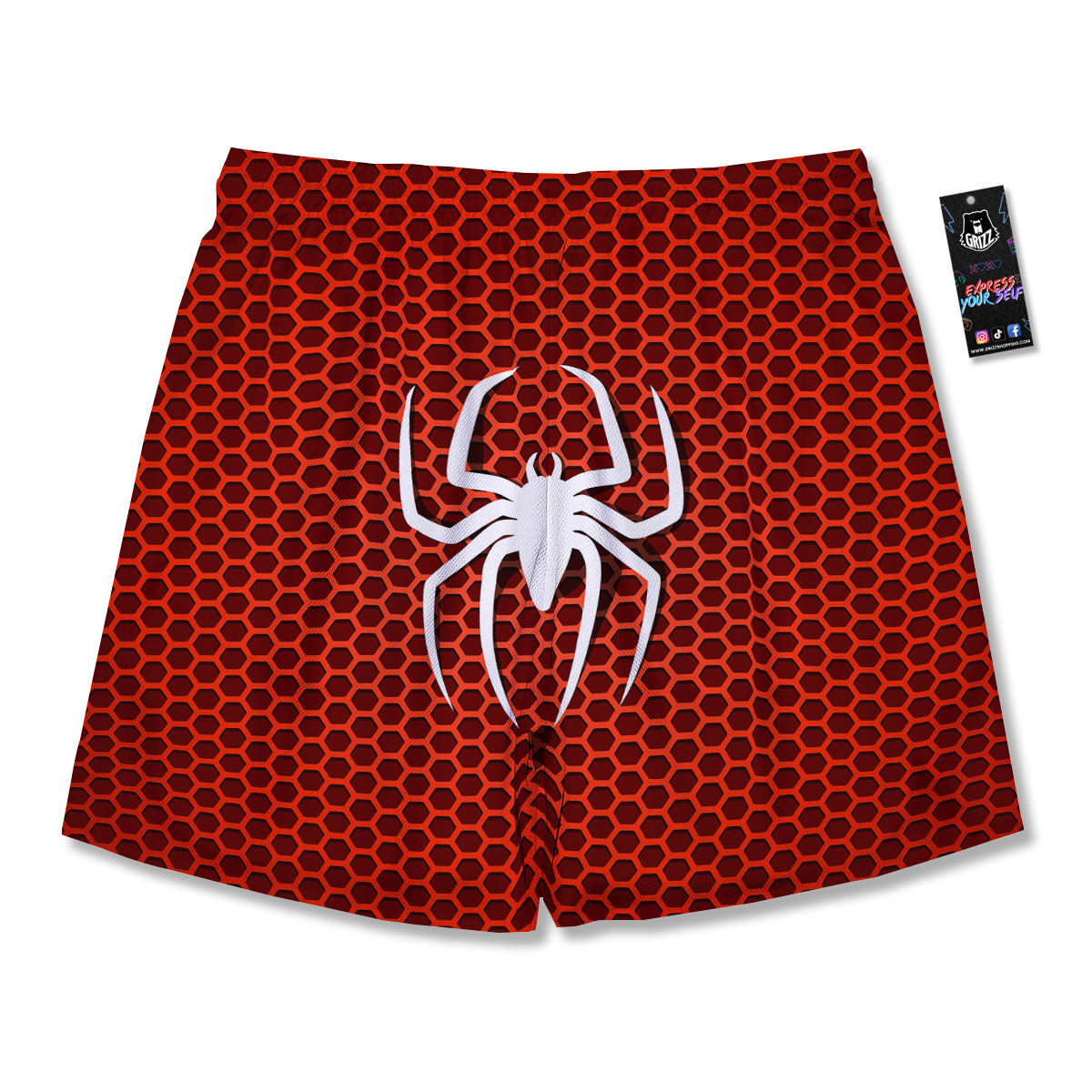 White And Red Spider Print Men's Running Shorts-grizzshop