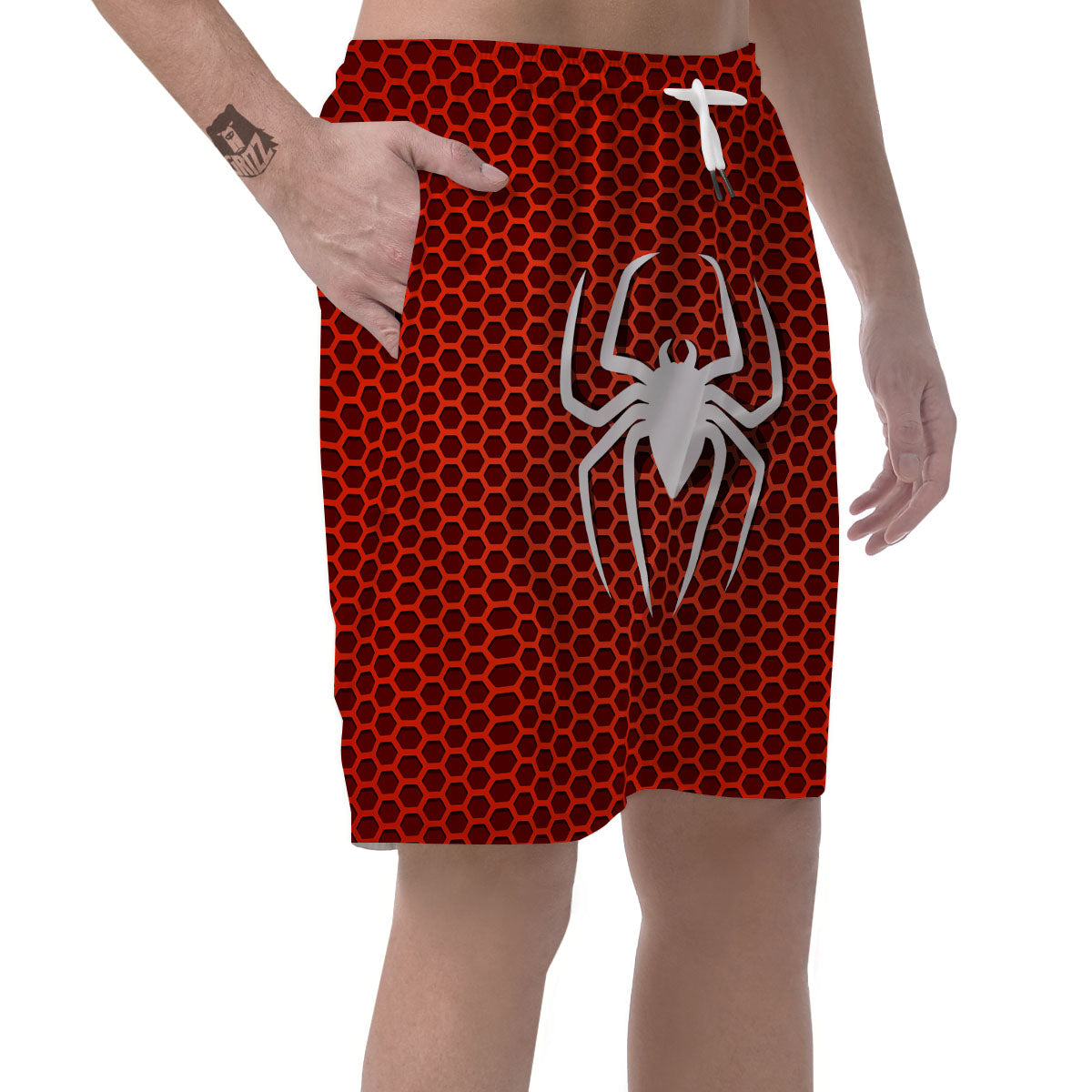 White And Red Spider Print Men's Shorts-grizzshop