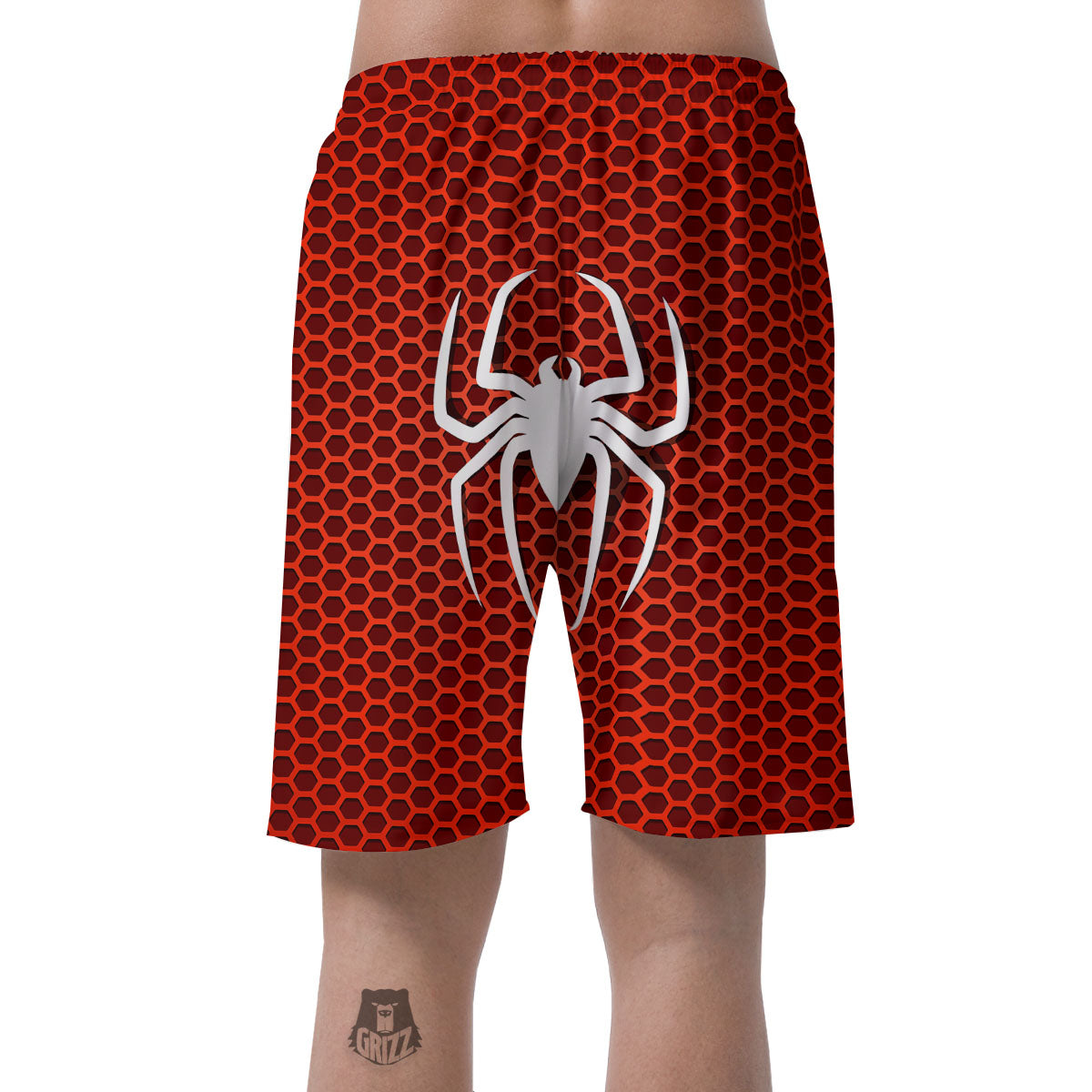 White And Red Spider Print Men's Shorts-grizzshop