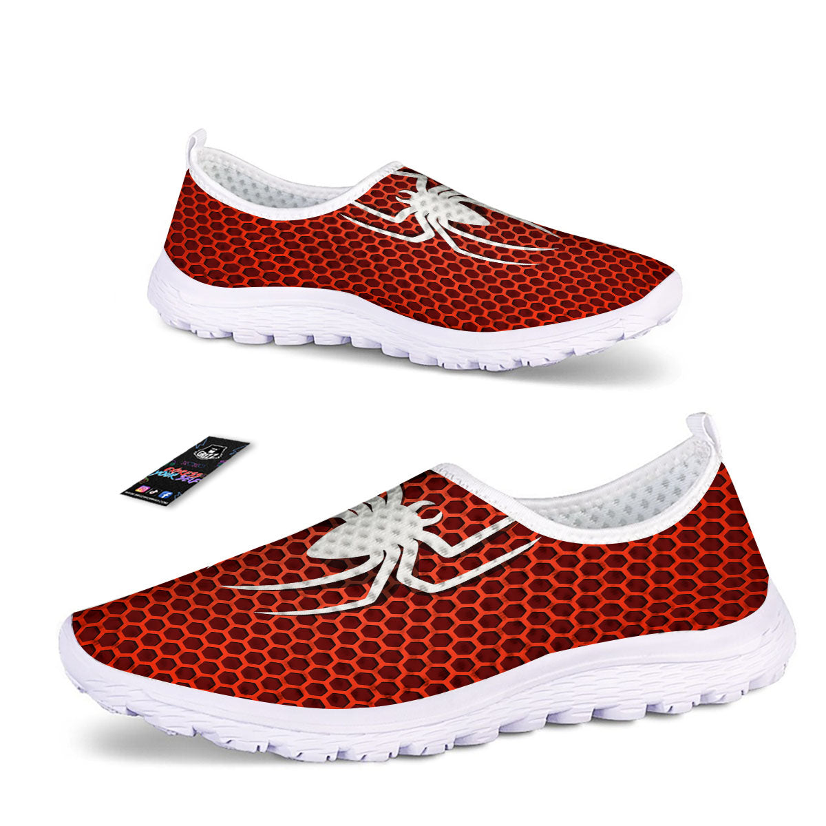 White And Red Spider Print Nurse Shoes-grizzshop