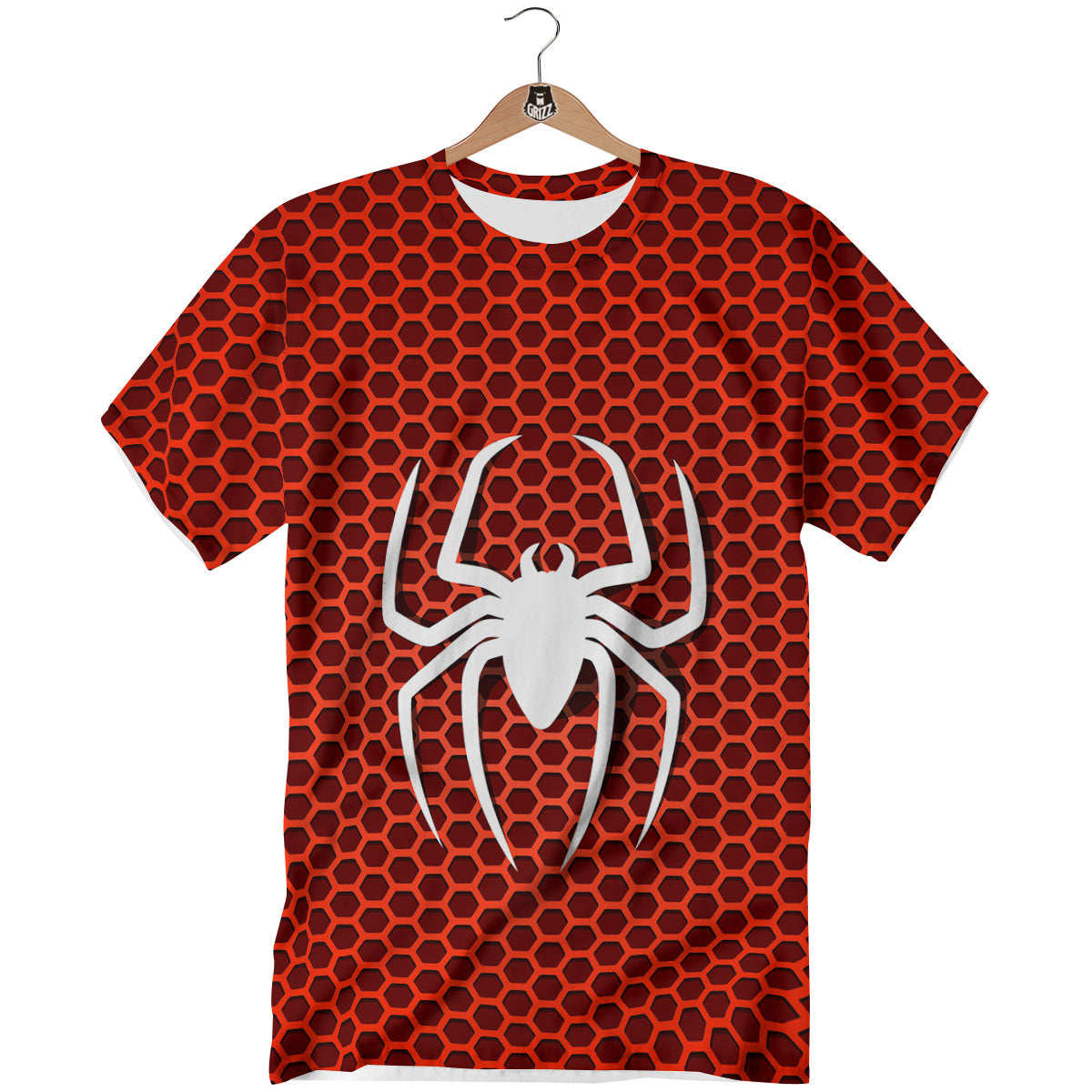 White And Red Spider Print T-Shirt-grizzshop