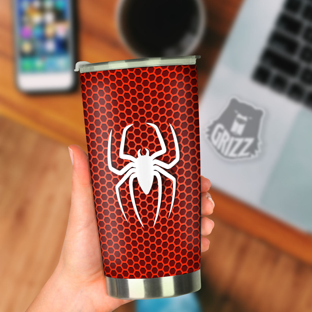 White And Red Spider Print Tumbler-grizzshop