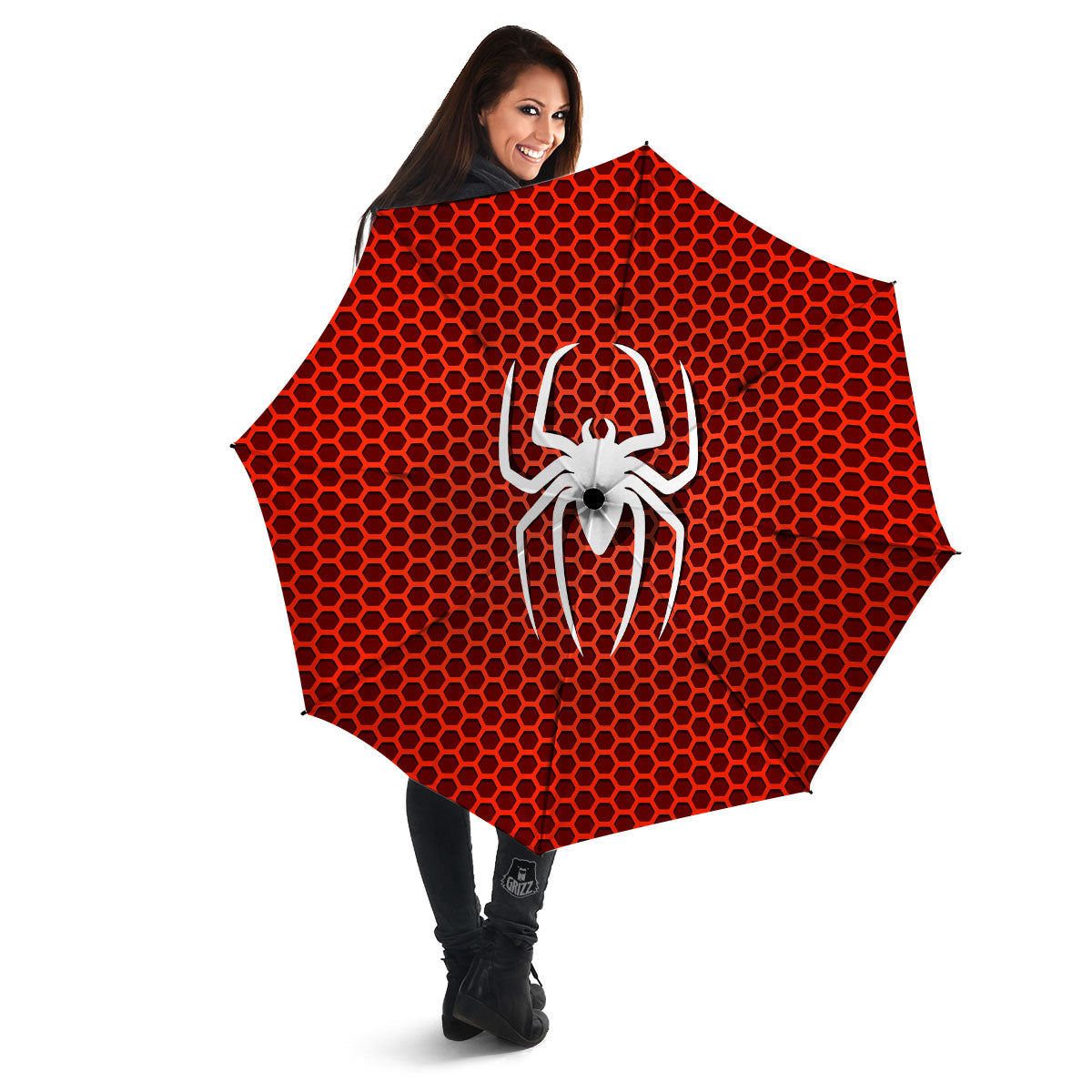 White And Red Spider Print Umbrella-grizzshop