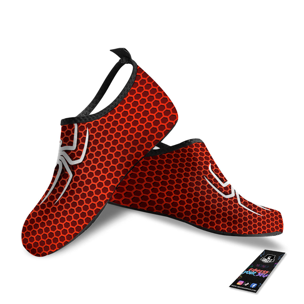 White And Red Spider Print Water Shoes-grizzshop