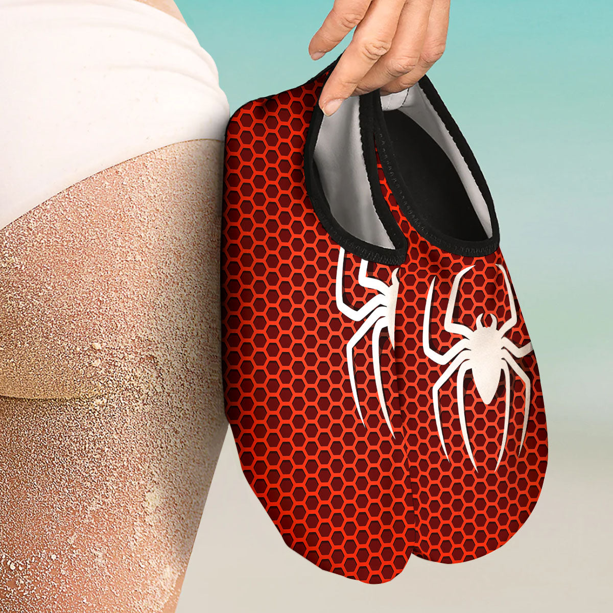 White And Red Spider Print Water Shoes-grizzshop