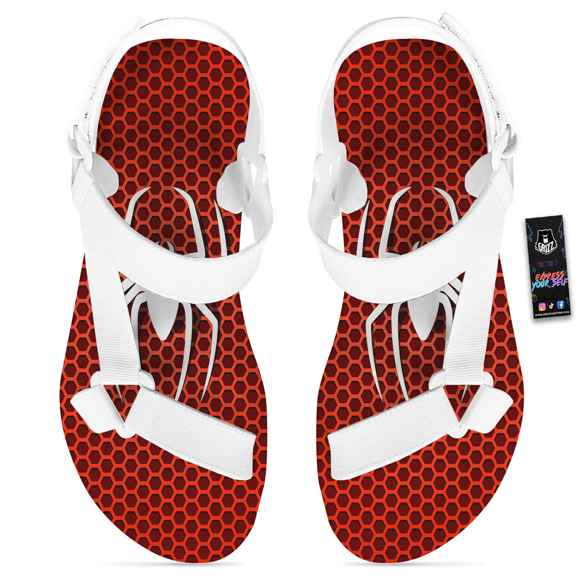 White And Red Spider Print White Open Toe Sandals-grizzshop