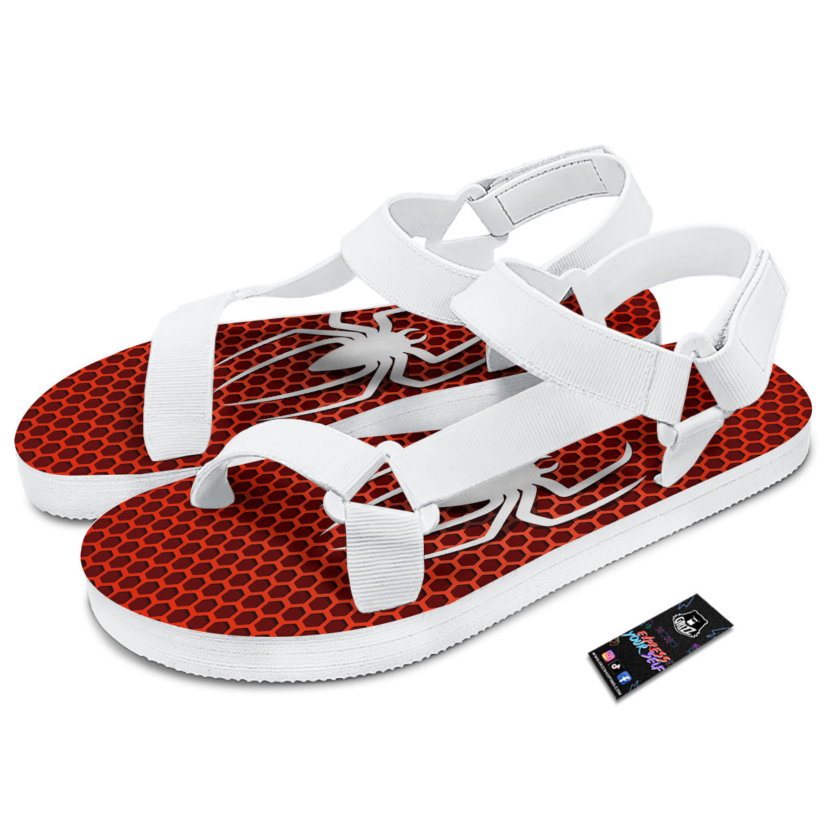 White And Red Spider Print White Open Toe Sandals-grizzshop