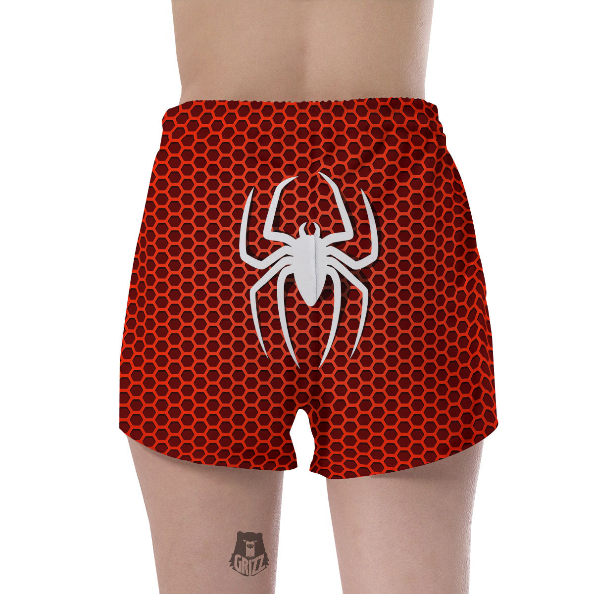 White And Red Spider Print Women's Shorts-grizzshop