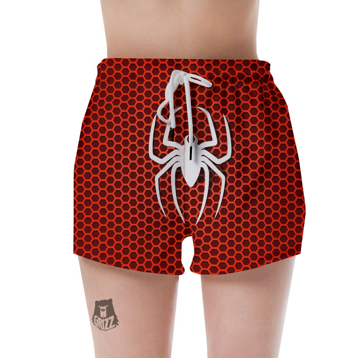 White And Red Spider Print Women's Shorts-grizzshop