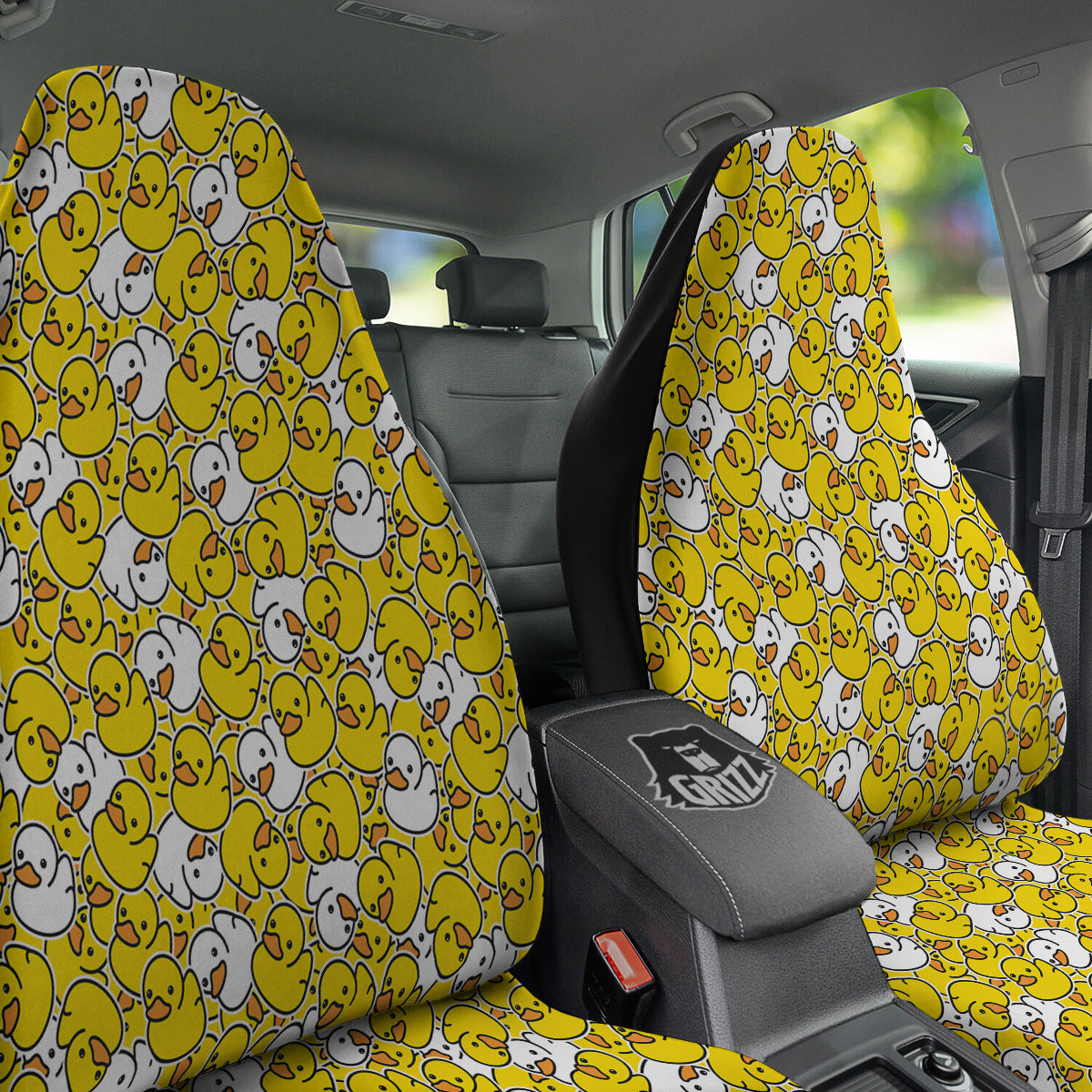 White And Yellow Duck Rubber Print Pattern Car Seat Covers-grizzshop