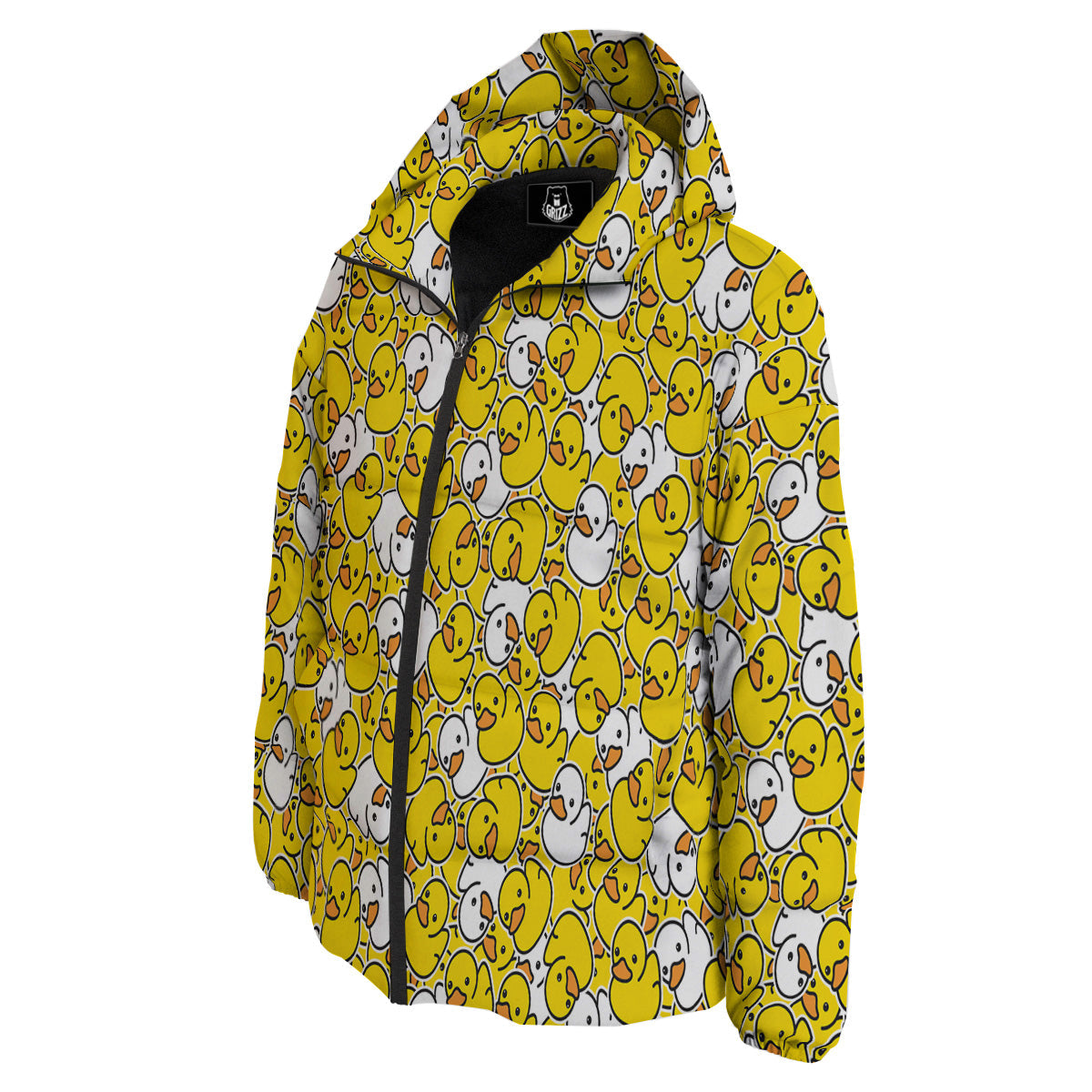 White And Yellow Duck Rubber Print Pattern Down Jacket-grizzshop