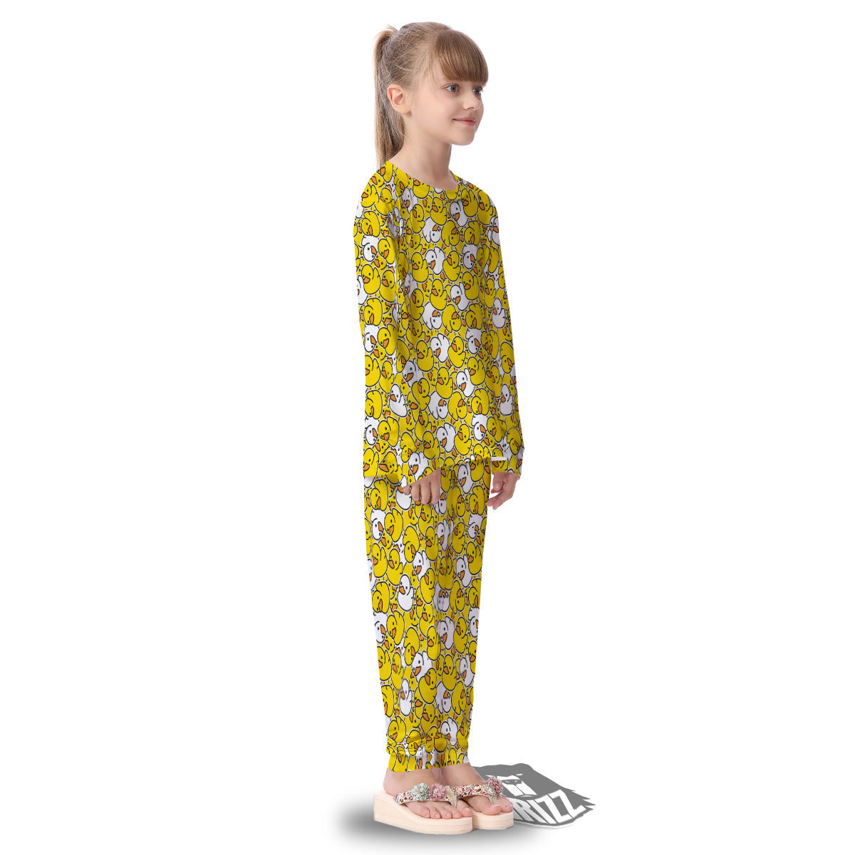 White And Yellow Duck Rubber Print Pattern Kid's Pajamas-grizzshop