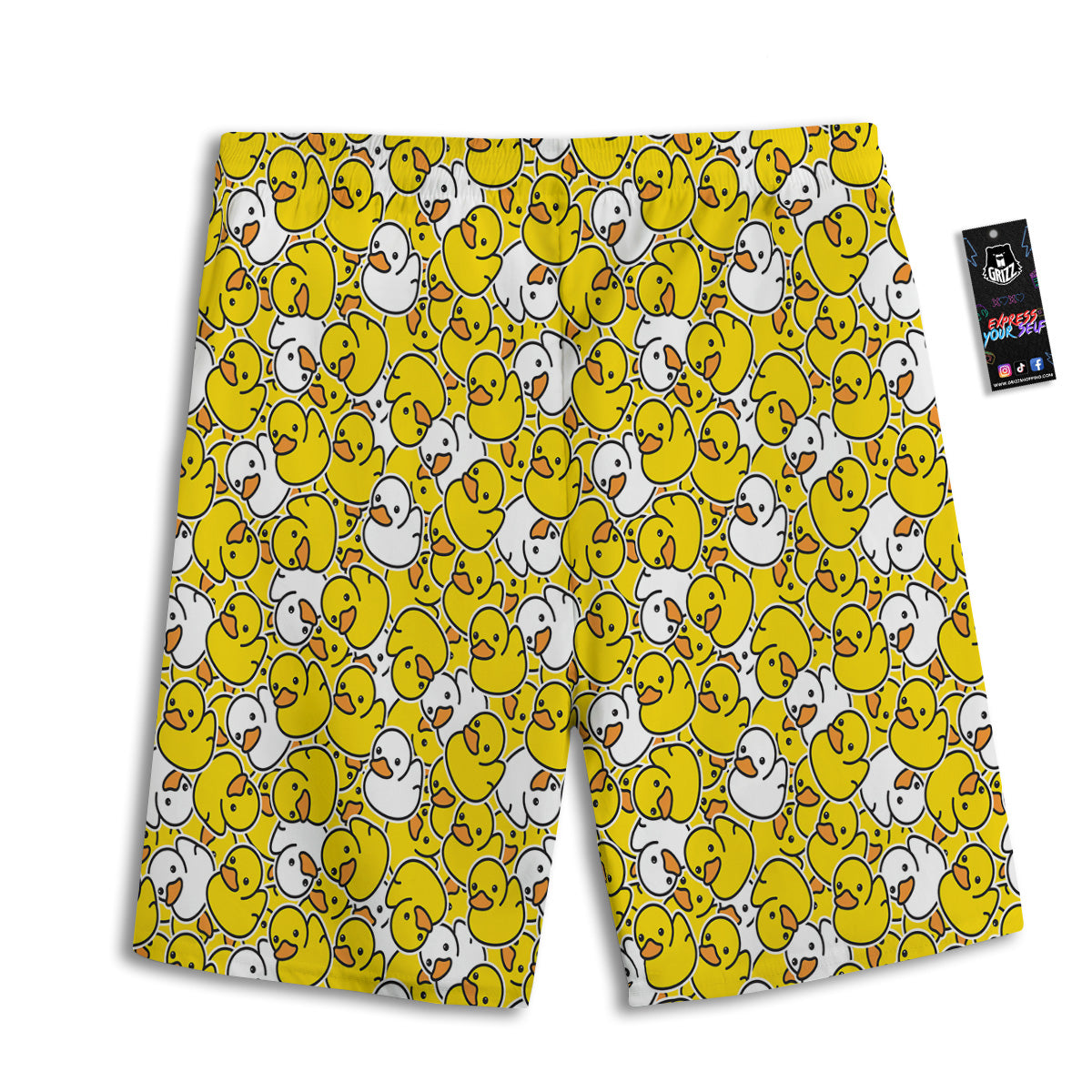 White And Yellow Duck Rubber Print Pattern Men's Athletic Shorts