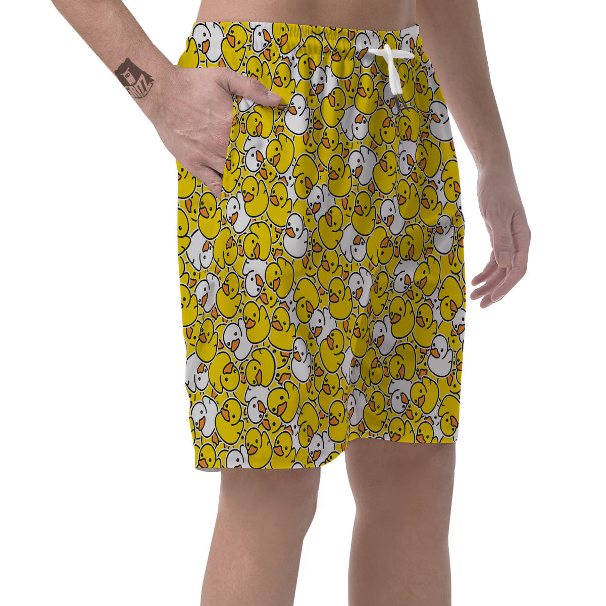 White And Yellow Duck Rubber Print Pattern Men's Shorts-grizzshop