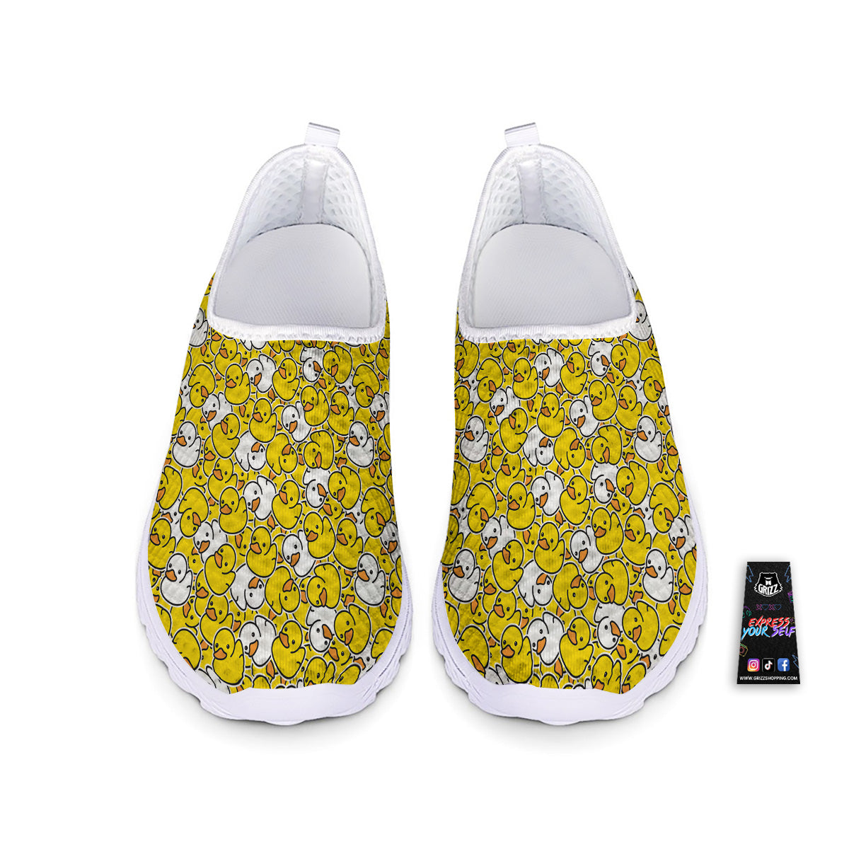 White And Yellow Duck Rubber Print Pattern Nurse Shoes-grizzshop