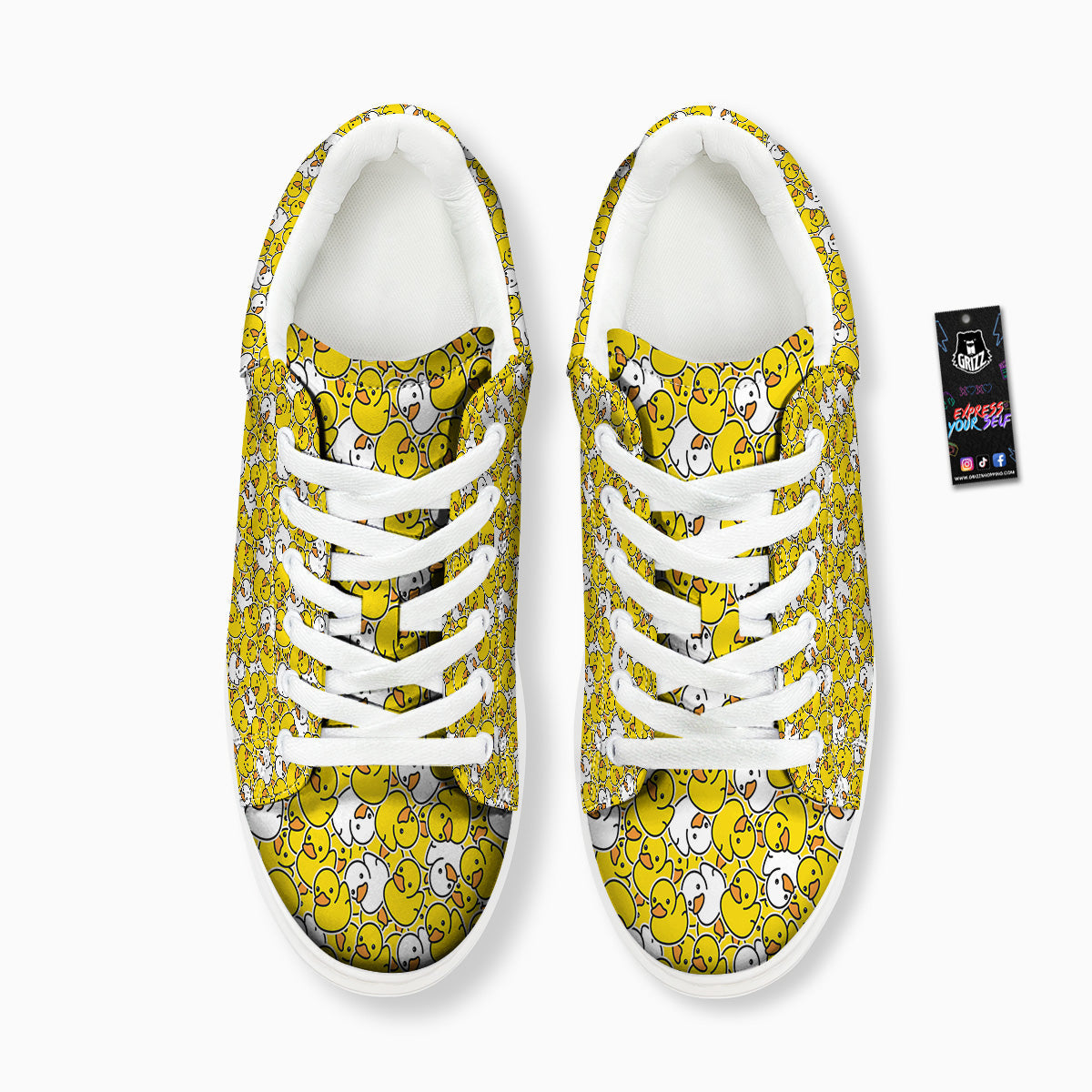 White And Yellow Duck Rubber Print Pattern Platform Shoes-grizzshop