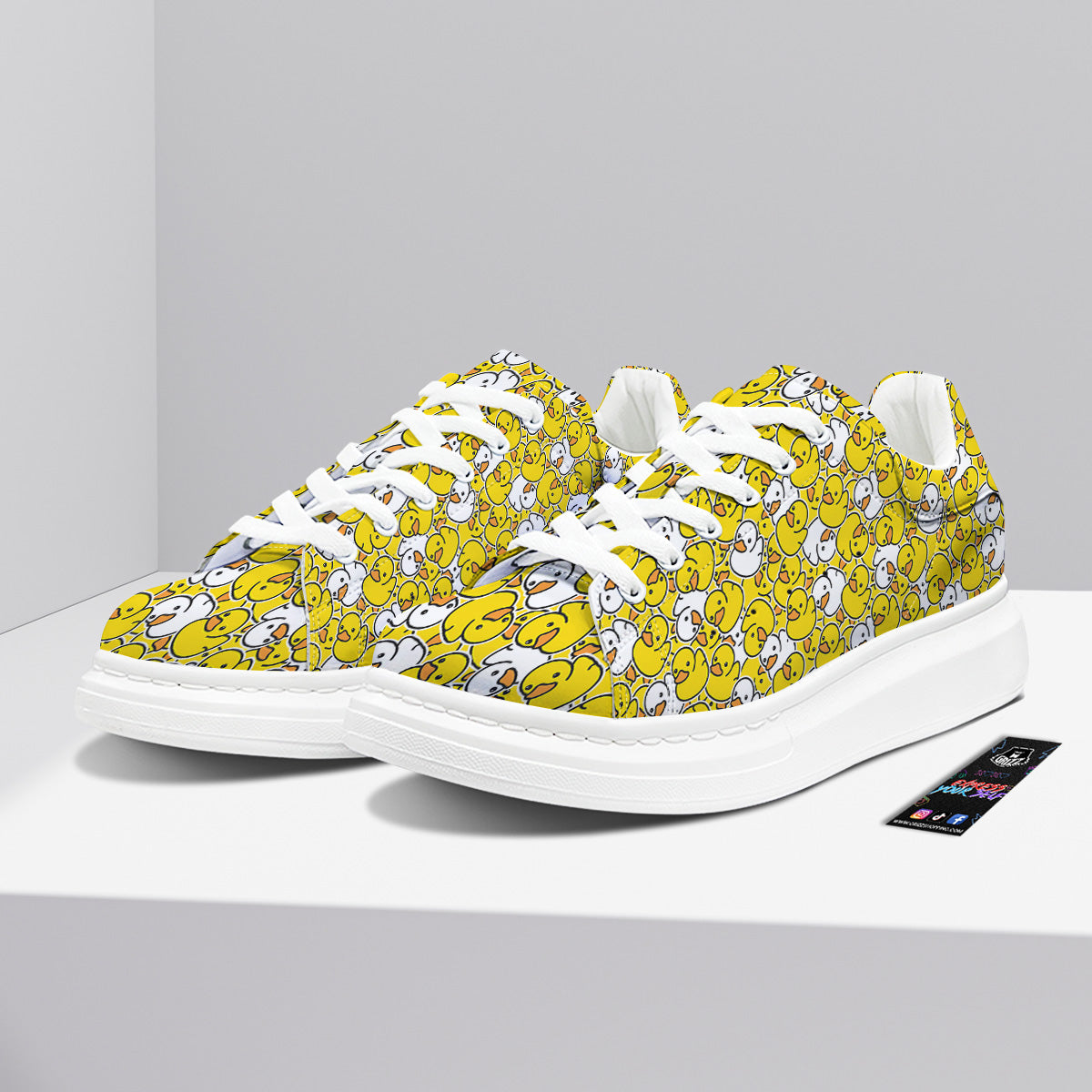 White And Yellow Duck Rubber Print Pattern Platform Shoes-grizzshop