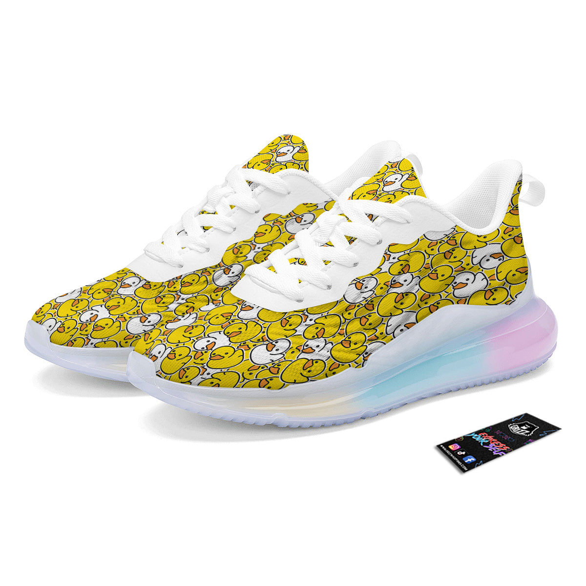 White And Yellow Duck Rubber Print Pattern Running Sneakers-grizzshop