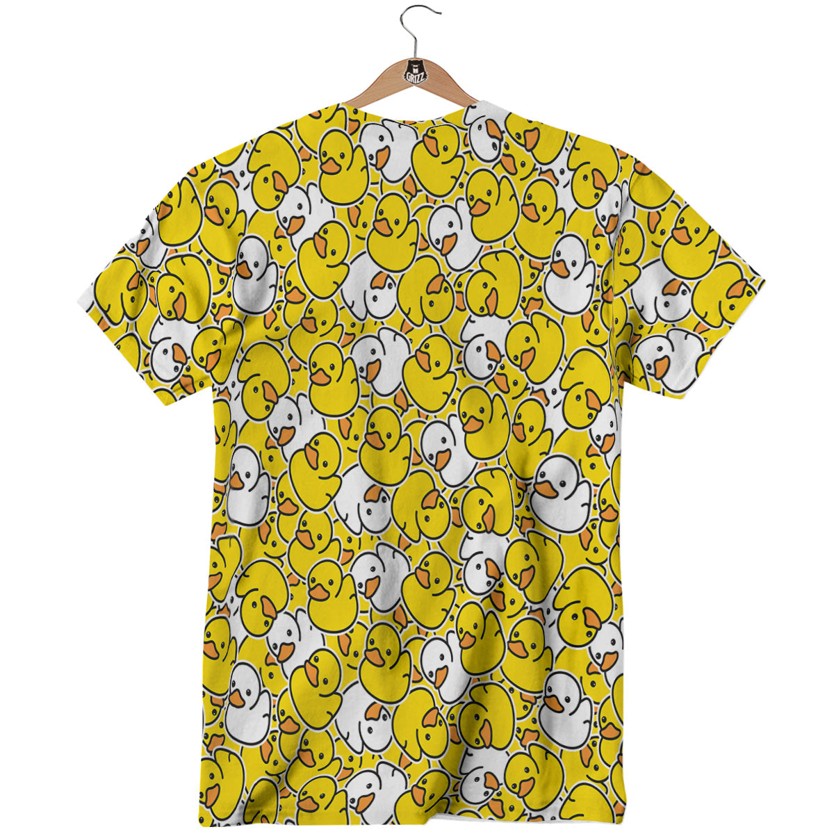White And Yellow Duck Rubber Print Pattern T-Shirt-grizzshop