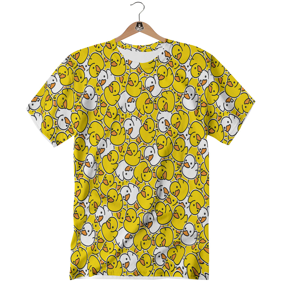 White And Yellow Duck Rubber Print Pattern T-Shirt-grizzshop