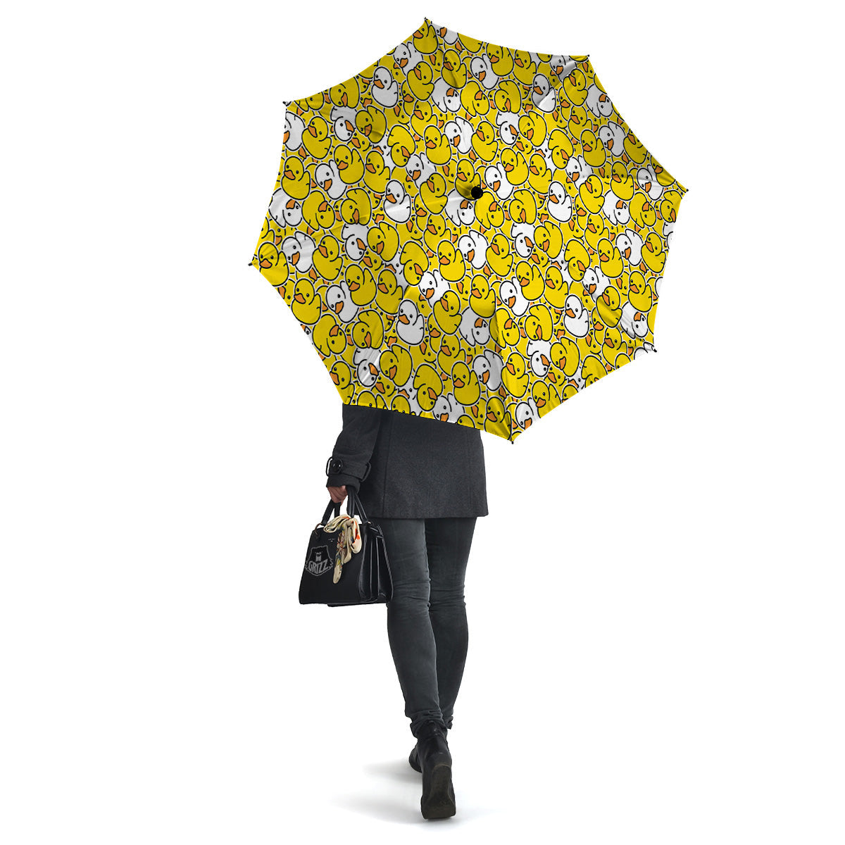 White And Yellow Duck Rubber Print Pattern Umbrella-grizzshop
