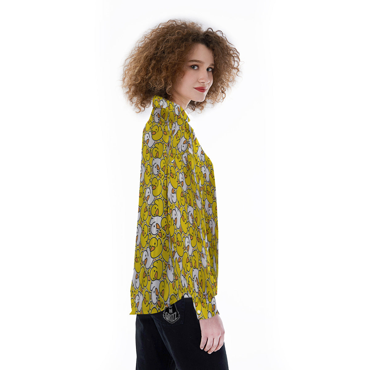 White And Yellow Duck Rubber Print Pattern Women's Long Sleeve Shirts-grizzshop
