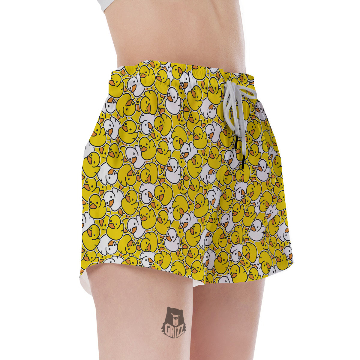 White And Yellow Duck Rubber Print Pattern Women's Shorts-grizzshop