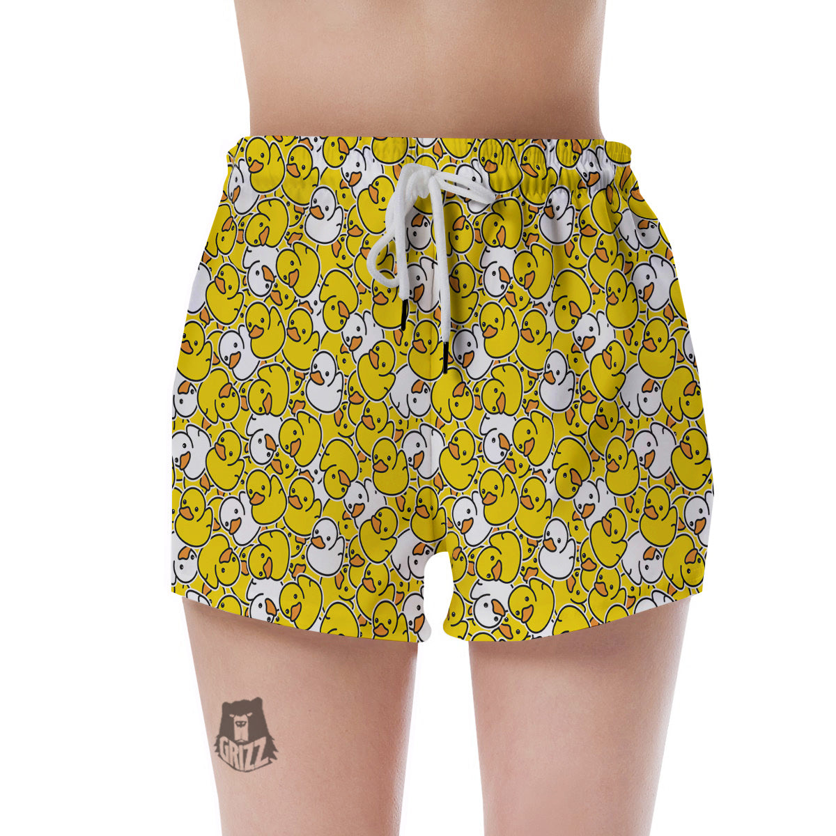 White And Yellow Duck Rubber Print Pattern Women's Shorts-grizzshop