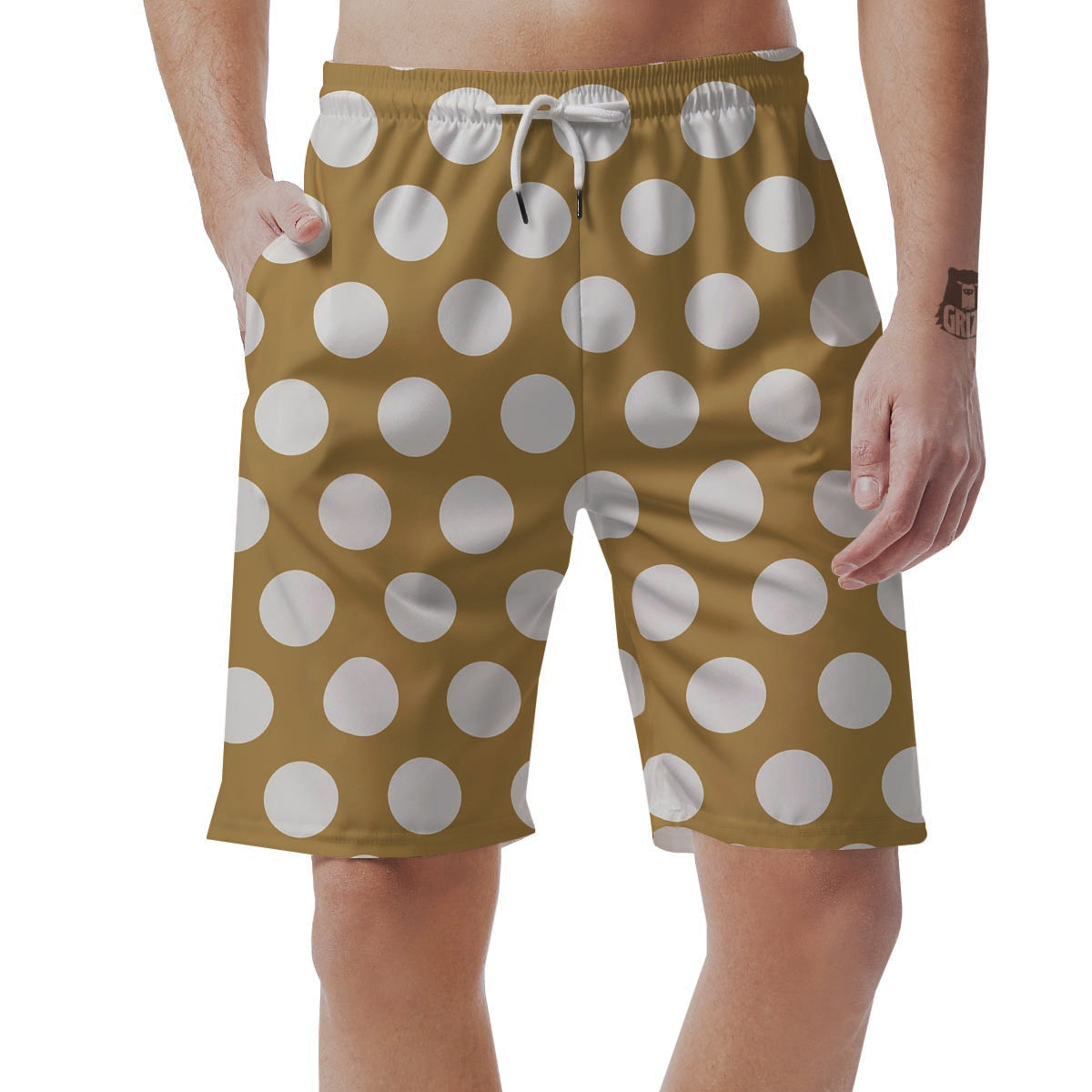 White And Yellow Polka Dot Men's Shorts-grizzshop