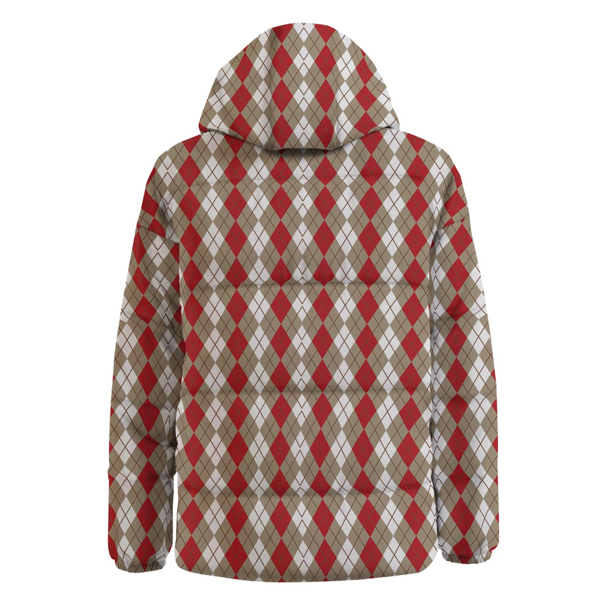 White Argyle And Beige Red Print Pattern Down Jacket-grizzshop