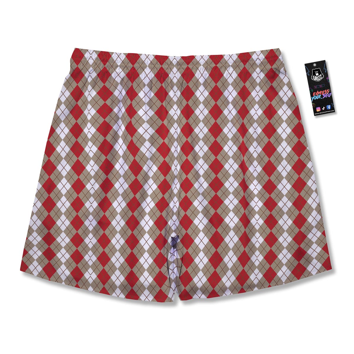 White Argyle And Beige Red Print Pattern Men's Running Shorts-grizzshop