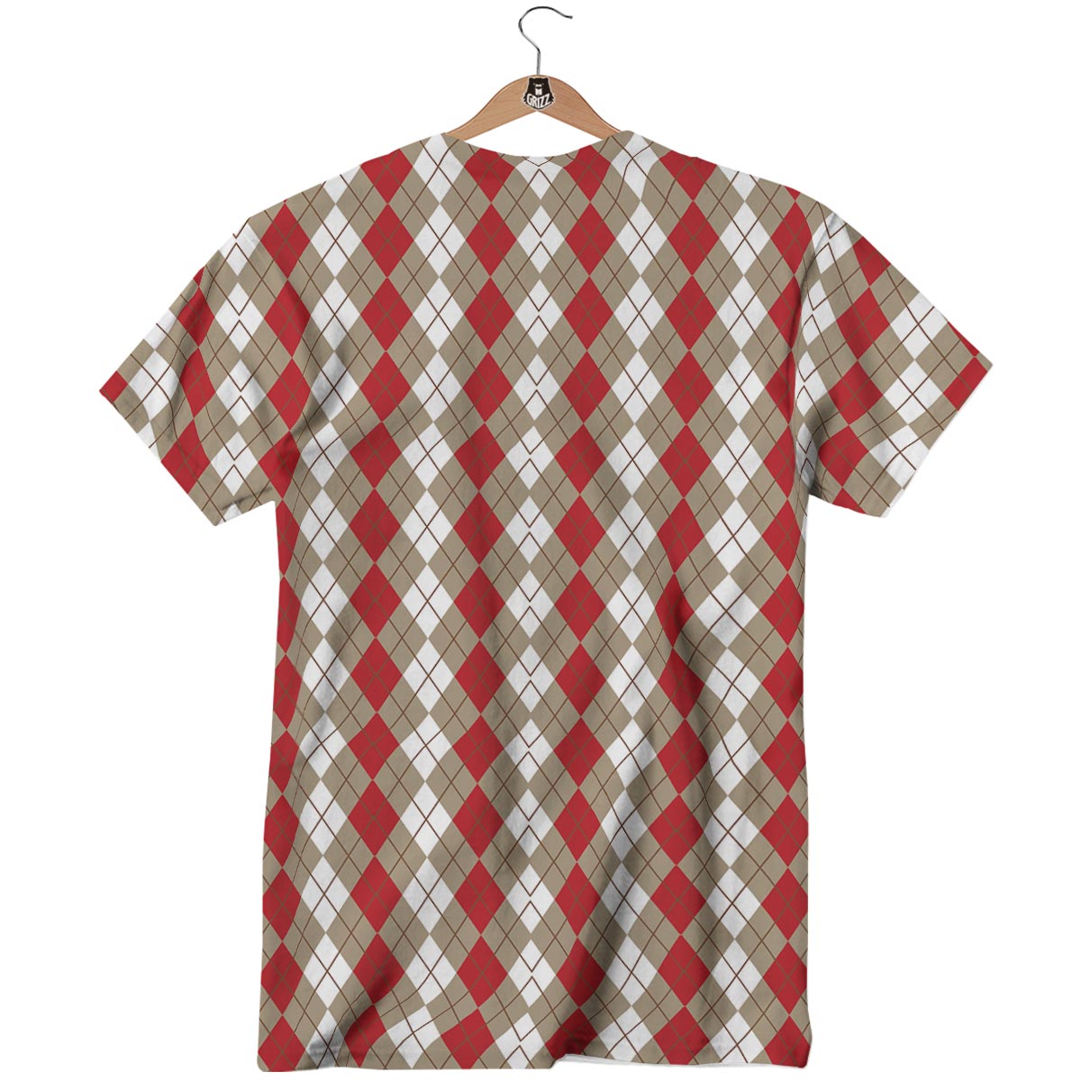 White Argyle And Beige Red Print Pattern T-Shirt-grizzshop