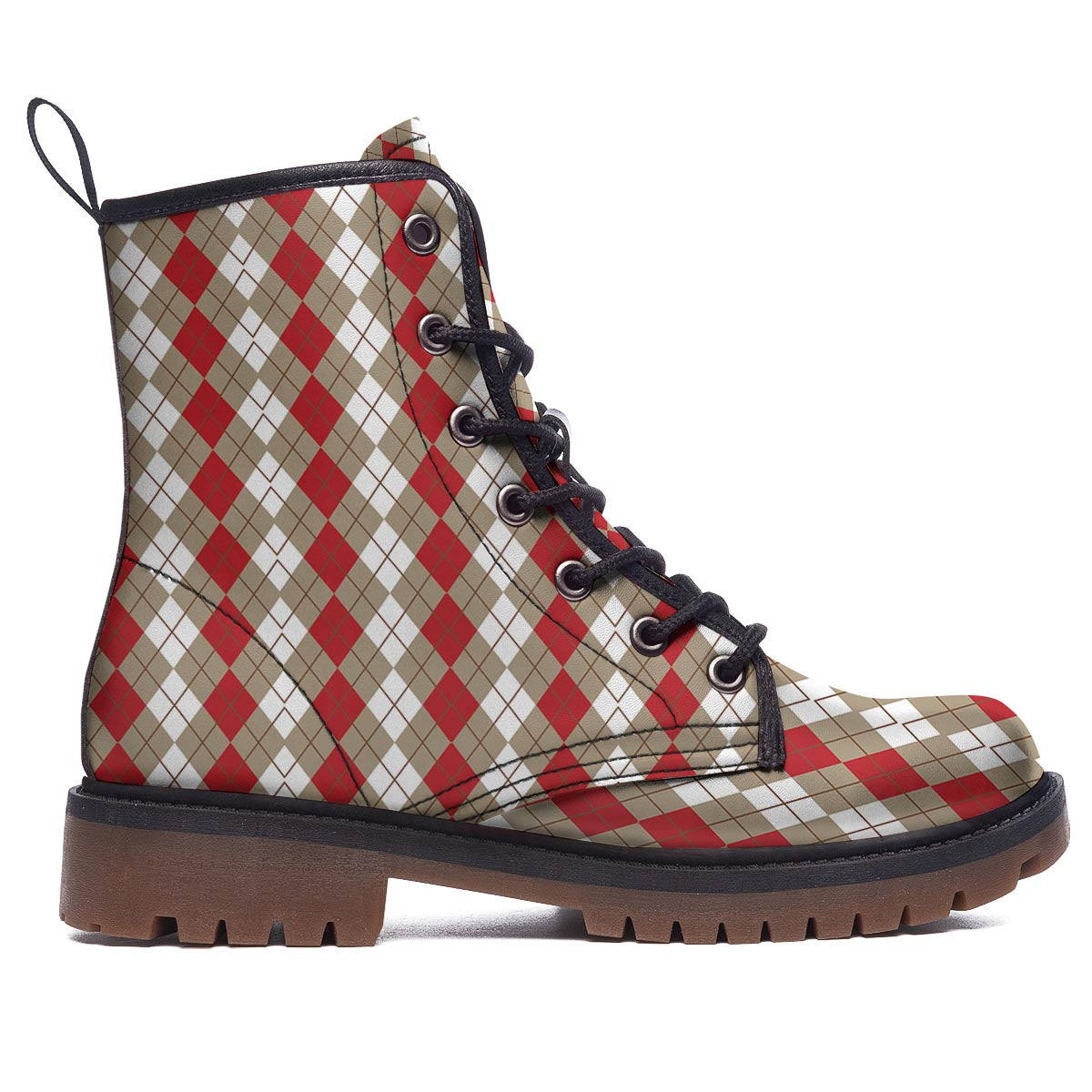 White Argyle And Beige Red Print Pattern Work Boots-grizzshop