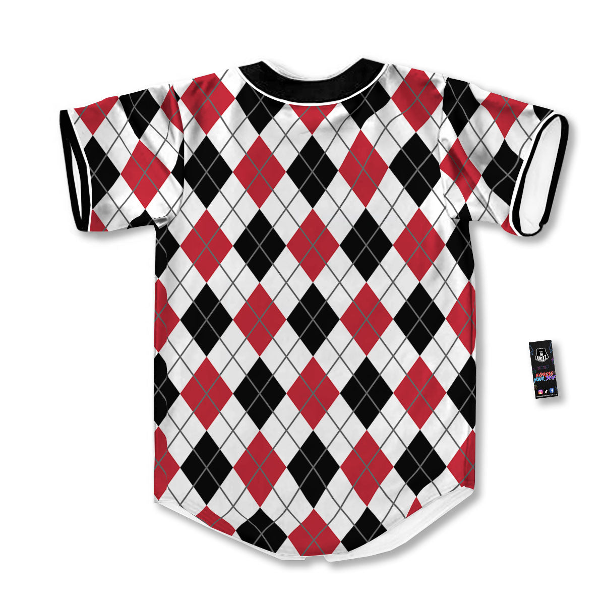 White Argyle And Black Red Print Baseball Jersey-grizzshop