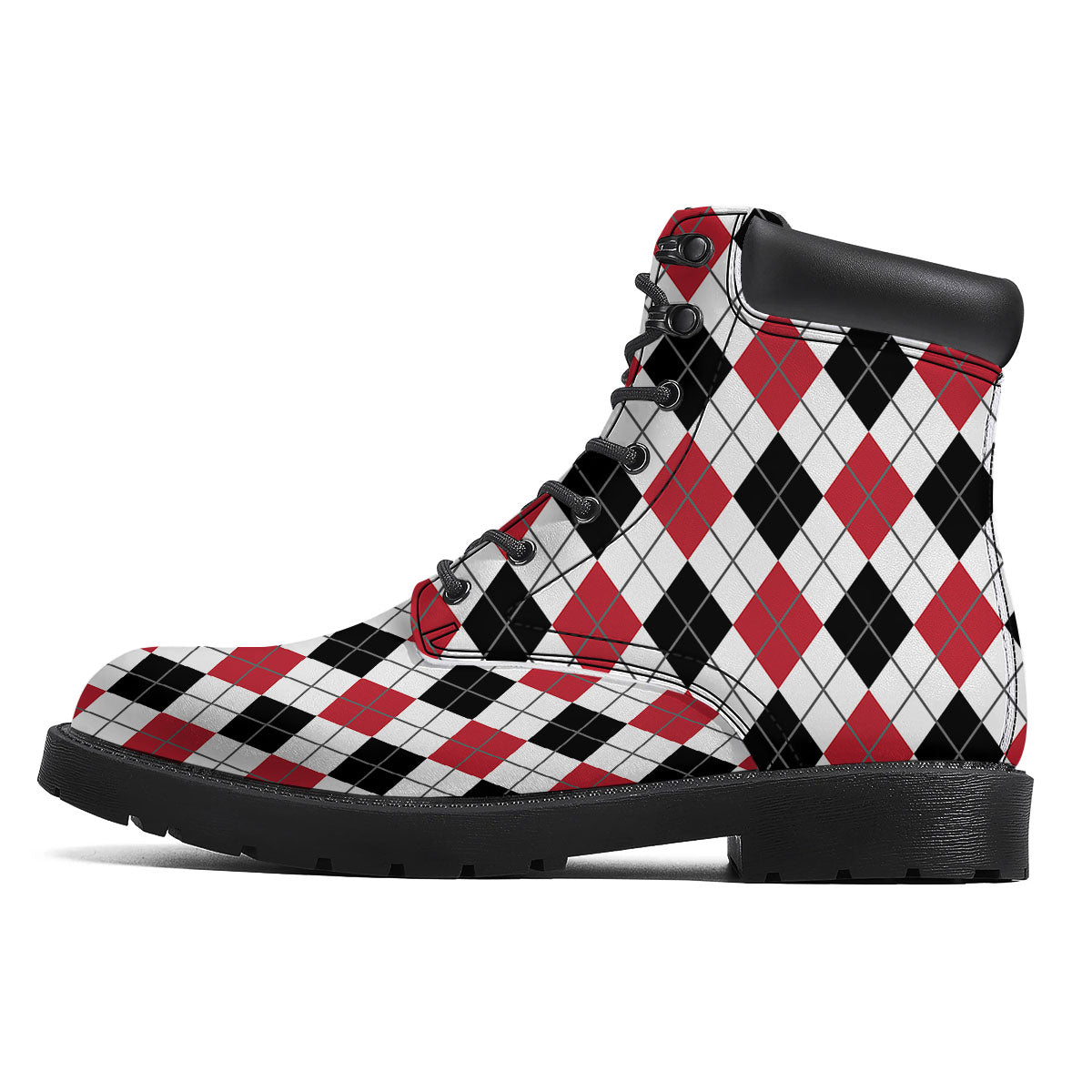 White Argyle And Black Red Print Boots-grizzshop
