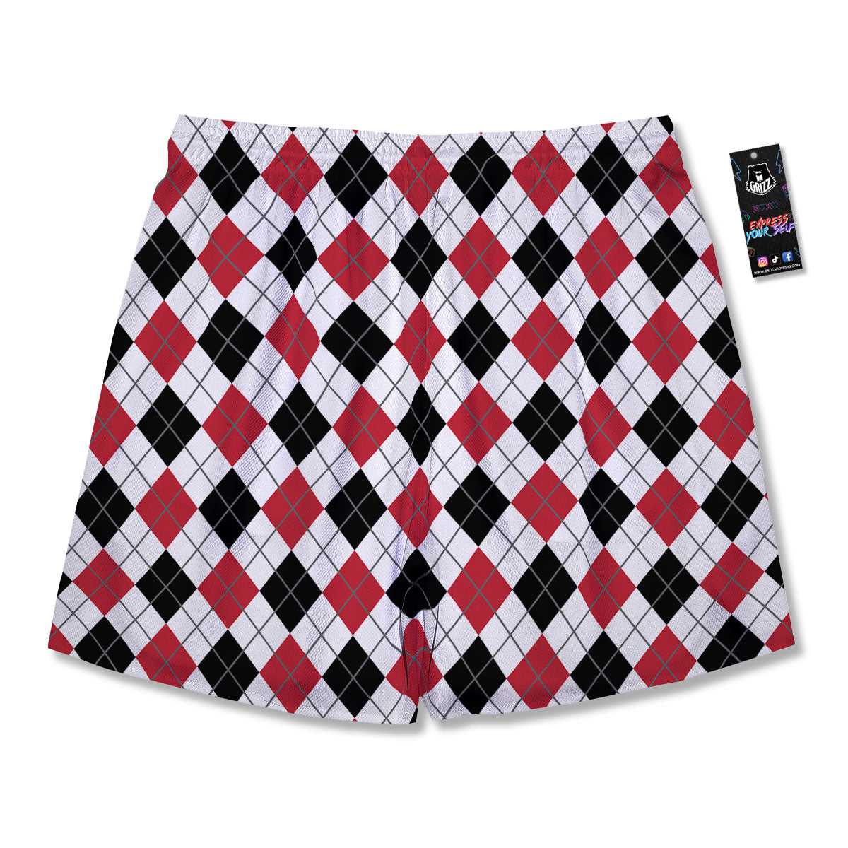 White Argyle And Black Red Print Men's Running Shorts-grizzshop