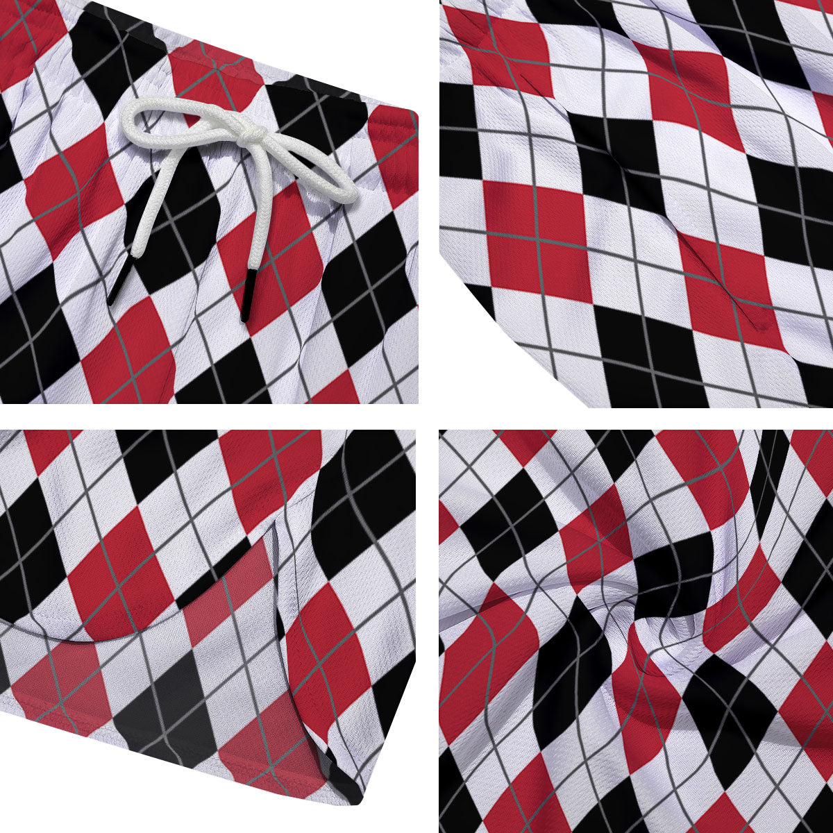White Argyle And Black Red Print Men's Running Shorts-grizzshop