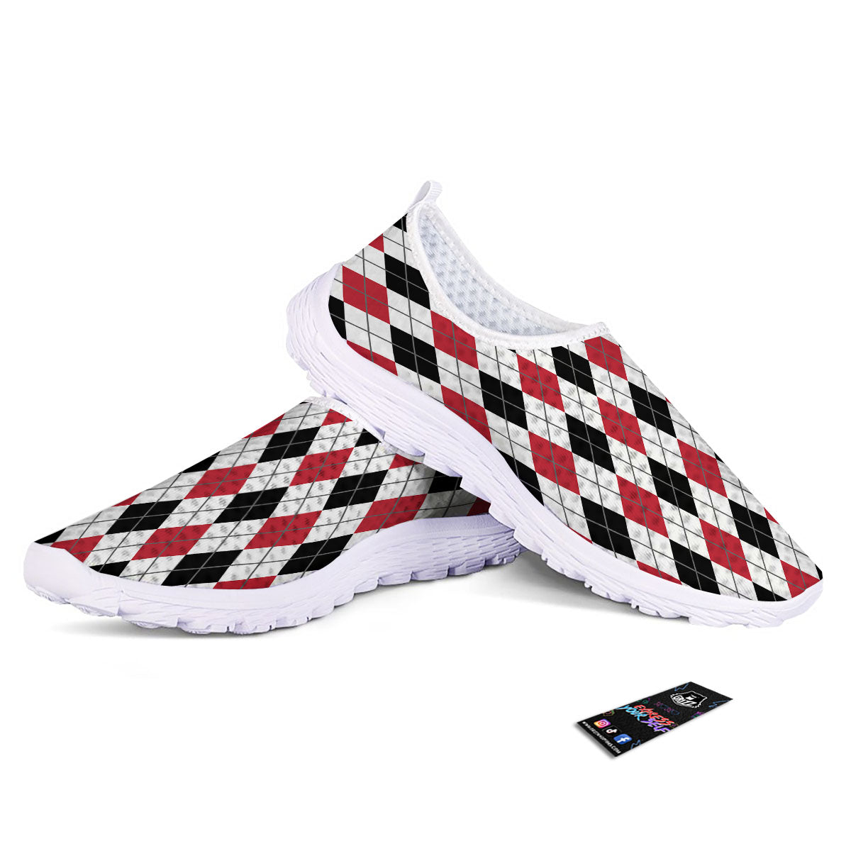 White Argyle And Black Red Print Nurse Shoes-grizzshop