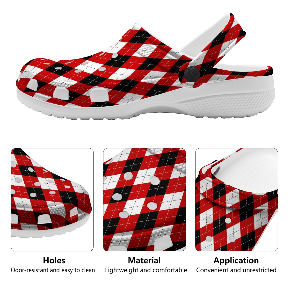 White Argyle And Black Red Print Pattern Clog-grizzshop