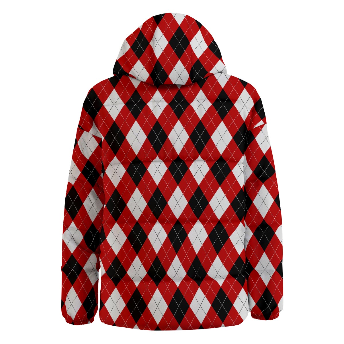 White Argyle And Black Red Print Pattern Down Jacket-grizzshop