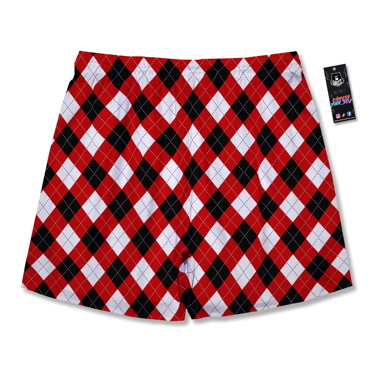 White Argyle And Black Red Print Pattern Men's Running Shorts-grizzshop