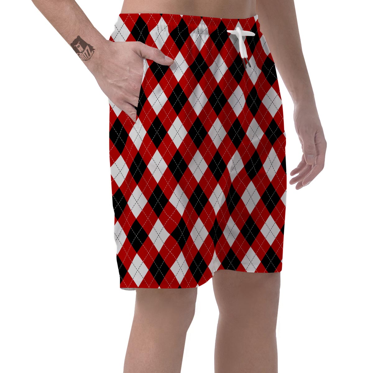 White Argyle And Black Red Print Pattern Men's Shorts-grizzshop