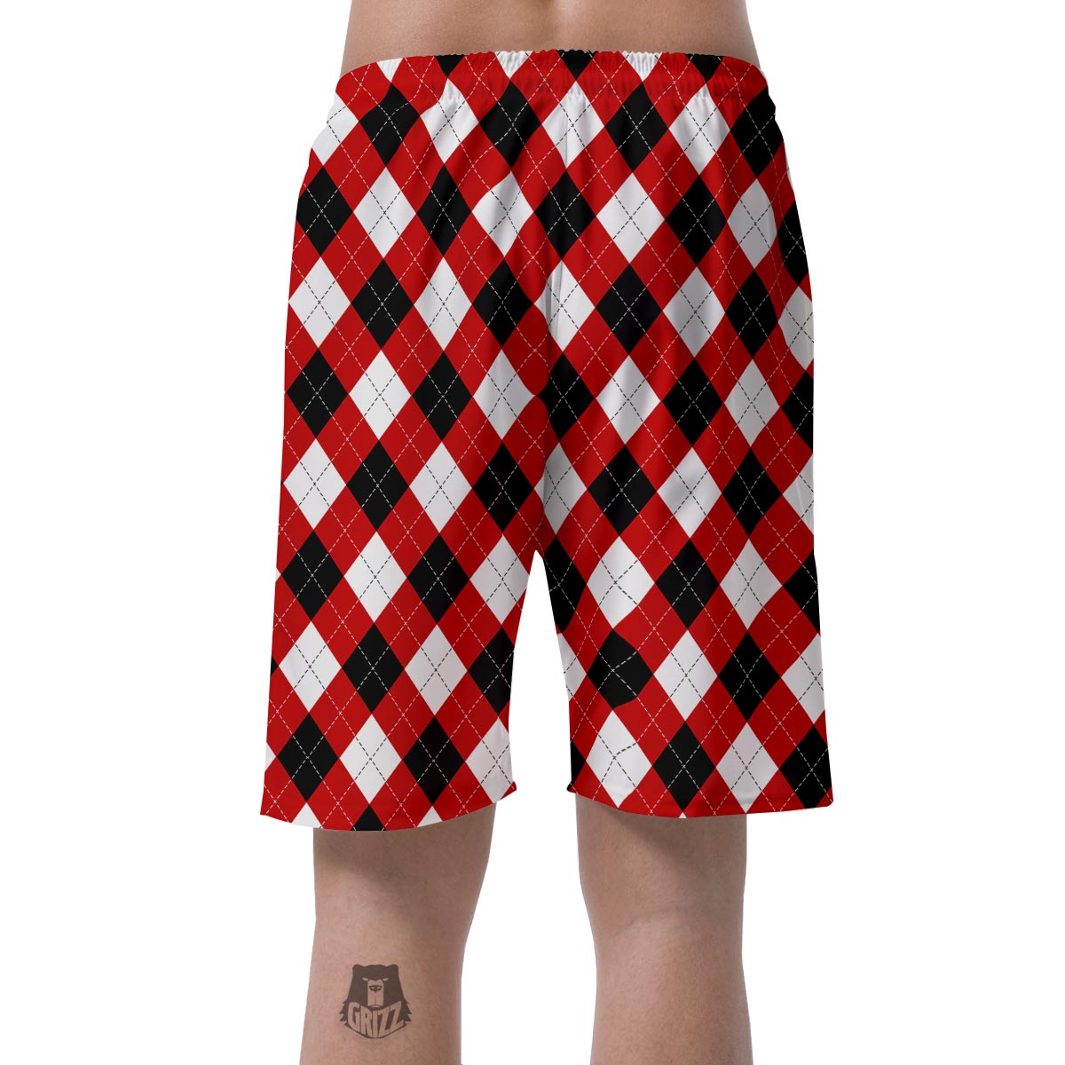 White Argyle And Black Red Print Pattern Men's Shorts-grizzshop