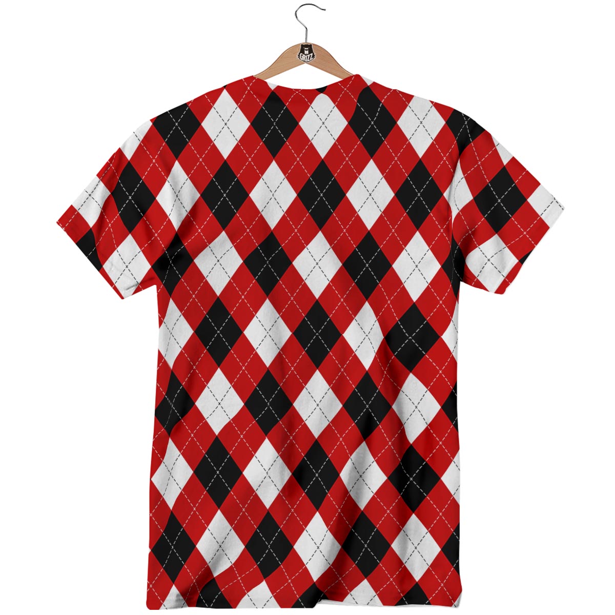 White Argyle And Black Red Print Pattern T-Shirt-grizzshop