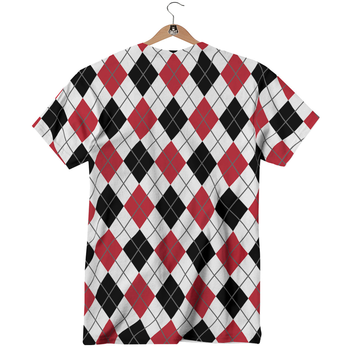 White Argyle And Black Red Print T-Shirt-grizzshop