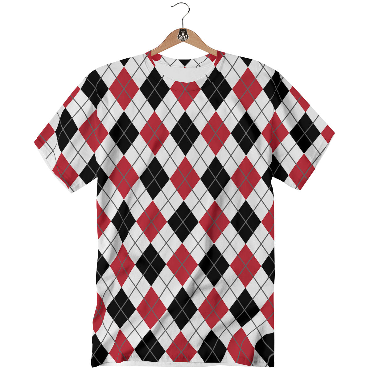 White Argyle And Black Red Print T-Shirt-grizzshop