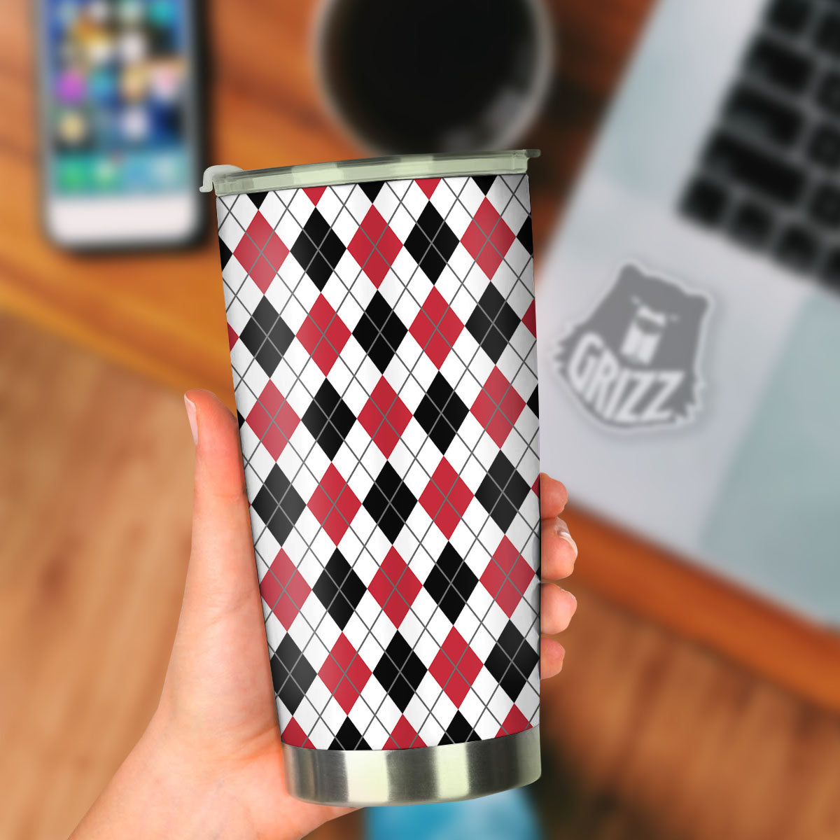 White Argyle And Black Red Print Tumbler-grizzshop