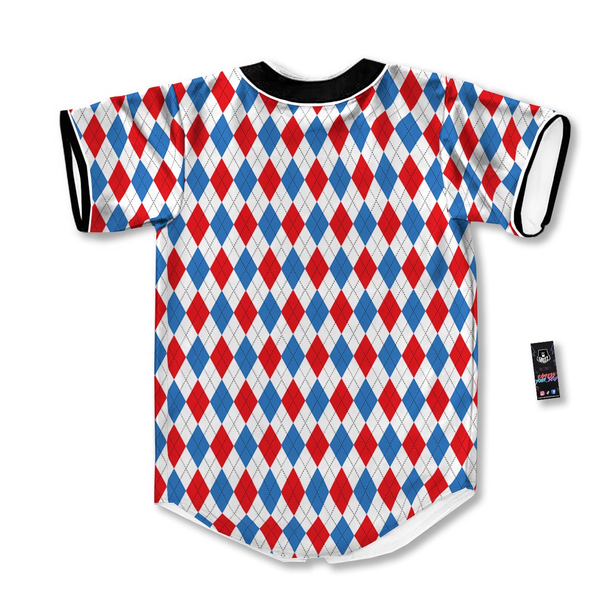 White Argyle And Blue Red Print Pattern Baseball Jersey-grizzshop